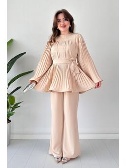 ANNY - Beige Fan Pleated Co-Ord Set