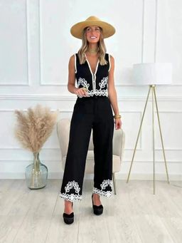 ANNY - Black Lace Embroidered Co-Ord Set