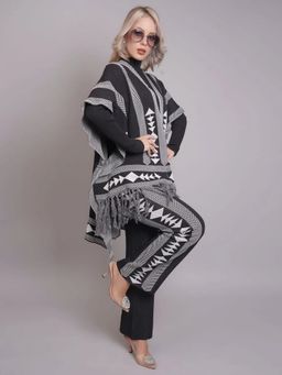 ANNY - Black Aztec Printed Three Piece Pullover with Pant and Wrap