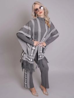 ANNY - Grey Aztec Printed Three Piece Pullover with Pant and Wrap