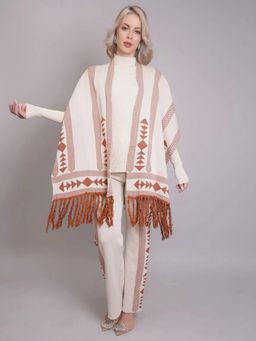 ANNY - Off White Aztec Printed Three Piece Pullover with Pant and Wrap