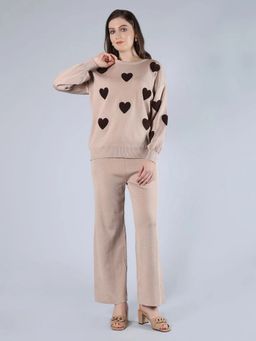 ANNY - Beige Heart Knitted Pullover with Pant
