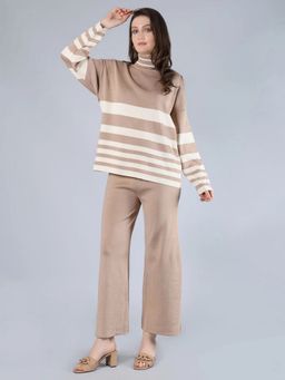 ANNY - Beige Striped Knitted Pullover with Pant