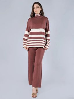 ANNY - Wine Striped Knitted Pullover with Pant