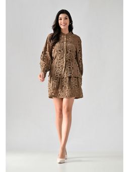 ANNY - Brown Luxe Three-Piece Shirt with Skirt and Spaghetti