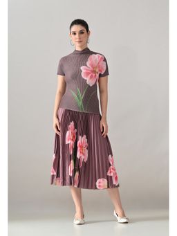 ANNY - Wine Floral Printed Pleated Co-Ord Set