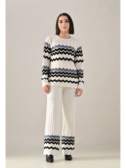 ANNY - White Zig Wave Knit Co-Ord Set