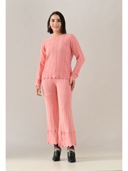 ANNY - Women Pink Wool Textured Top with Pant