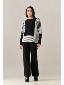 ANNY - Women Black Wool Stripes Top with Pant