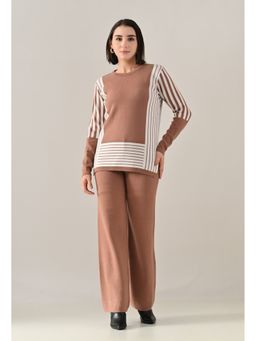ANNY - Women Brown Wool Stripes Top with Pant
