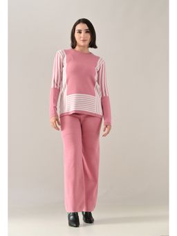 ANNY - Women Pink Wool Stripes Top with Pant