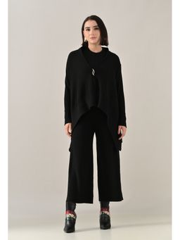 ANNY - Women Black Wool Textured Top with Pant and Shrug