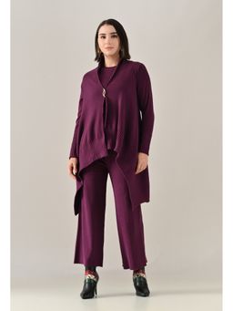 ANNY - Women Purple Wool Textured Top with Pant and Shrug