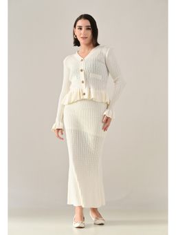 ANNY - Women Off White Polyester Textured Top with Skirt