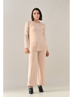 ANNY - Women Beige Wool Stripes Top with Pant