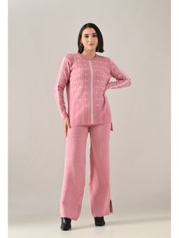 ANNY - Women Pink Wool Stripes Top with Pant