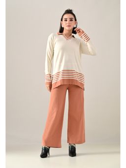 ANNY - Women Beige Polyester Stripes Co-ord Set