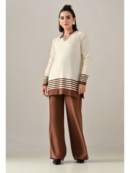 ANNY - Women Brown Polyester Stripes Co-ord Set