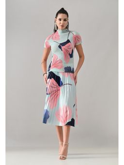 ANNY - Women Aqua Polyester Pleated Top with Skirt