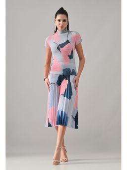 ANNY - Women Blue Polyester Pleated Top with Skirt