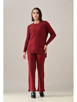 ANNY - Women Maroon Wool Textured Top with Pant