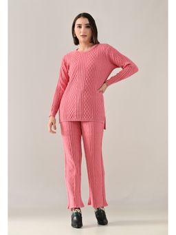ANNY - Women Pink Wool Textured Top with Pant
