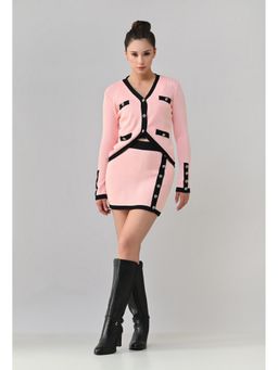 ANNY - Women Peach Wool Solid Top with Cardigan Overlays and Skirt