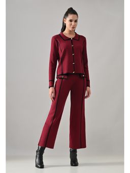 ANNY - Women Maroon Wool Stripes Top with Pant