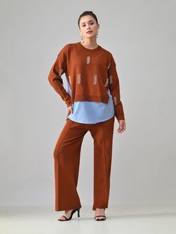 ANNY - Women Brown Wool Abstract Co-ord Set