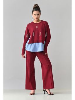 ANNY - Women Maroon Wool Abstract Co-ord Set
