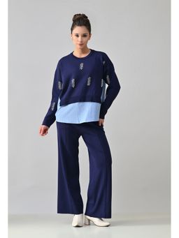 ANNY - Women Navy Blue Wool Abstract Co-ord Set