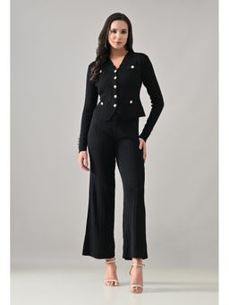 ANNY - Women Black Wool Stripes Co-ord Set