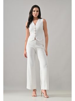 ANNY - Women Off White Wool Stripes Co-ord Set