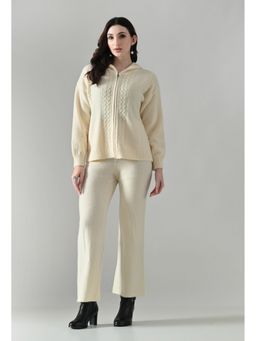 ANNY - Women Cream Wool Textured Hoodie with Pant