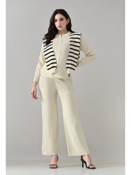 ANNY - Women Cream Wool Stripes Top with Pant
