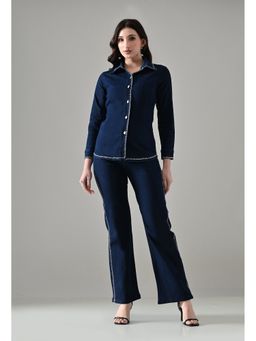 ANNY - Navy Blue Stitch Line Denim Co-Ord Set