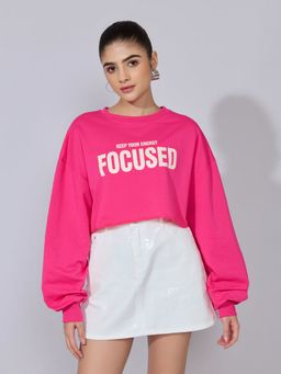 SHOWOFF - Women Typography Printed Pink Crop Top