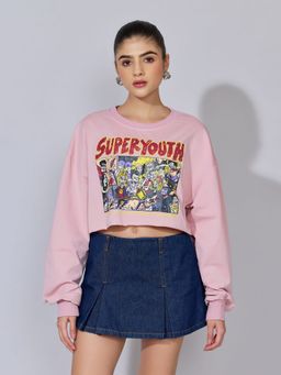 SHOWOFFFF - Women Graphic Printed Peach Crop Top