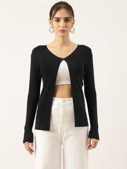 SHOWOFF - Women Knitted Black Button Detail Shrug