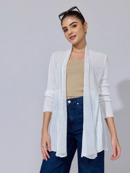 SHOWOFF - Women Pleated White Ribbed Open Front Shrug