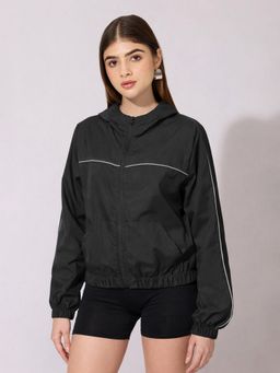 SHOWOFF - Women Black Hooded Zip-Up Jacket
