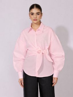 SHOWOFF - Women Pink Oversized Tie-Up Shirt