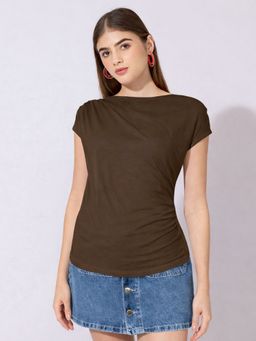 SHOWOFFFF - Women Brown Draped Neck Top