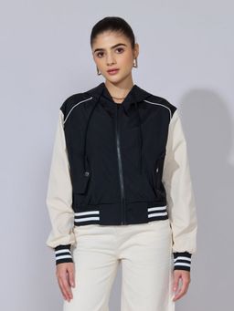 SHOWOFF - Women Black Hooded Bomber Jacket