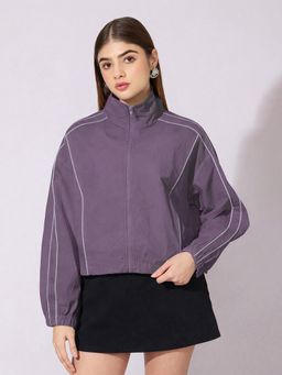 SHOWOFF - Women Purple Zip-Up Contrast Piping Jacket