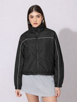 SHOWOFF - Women Black Zip-Up Contrast Piping Jacket