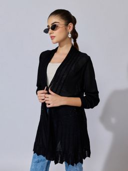 SHOWOFF - Women Ribbed Black Longline Open Front Shrug