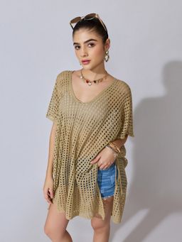 SHOWOFF - Women Crochet Beige Open Knit Top