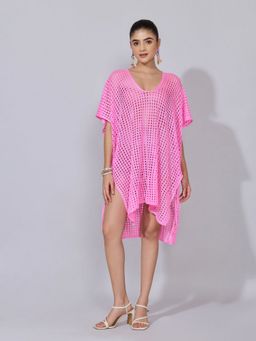 SHOWOFF - Women Crochet Pink Open Knit Top