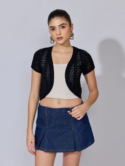 SHOWOFF - Women Knitted Black Short Sleeve Bolero Shrug